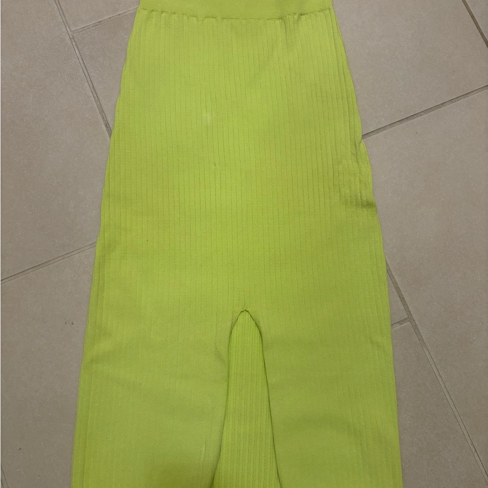 Free People Skyline Ribbed Midi Skirt in Neon Lime - Size Medium boho summer